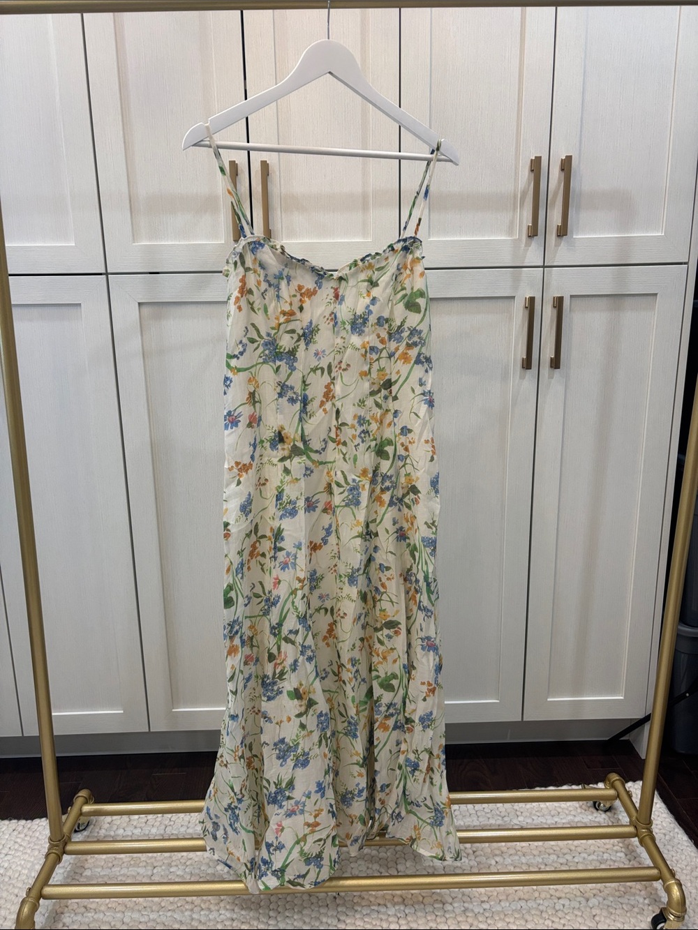 Astr Floral Slip Maxi Dress in Cream with Blue & Green Print - Picture 1 of 3